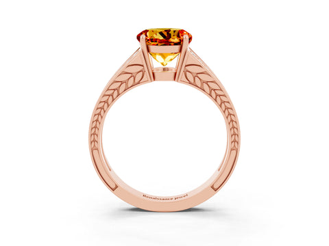 Rose gold Round Cut Citrine Split Shank Ring with Pavé Band and Four-Prong Setting_3