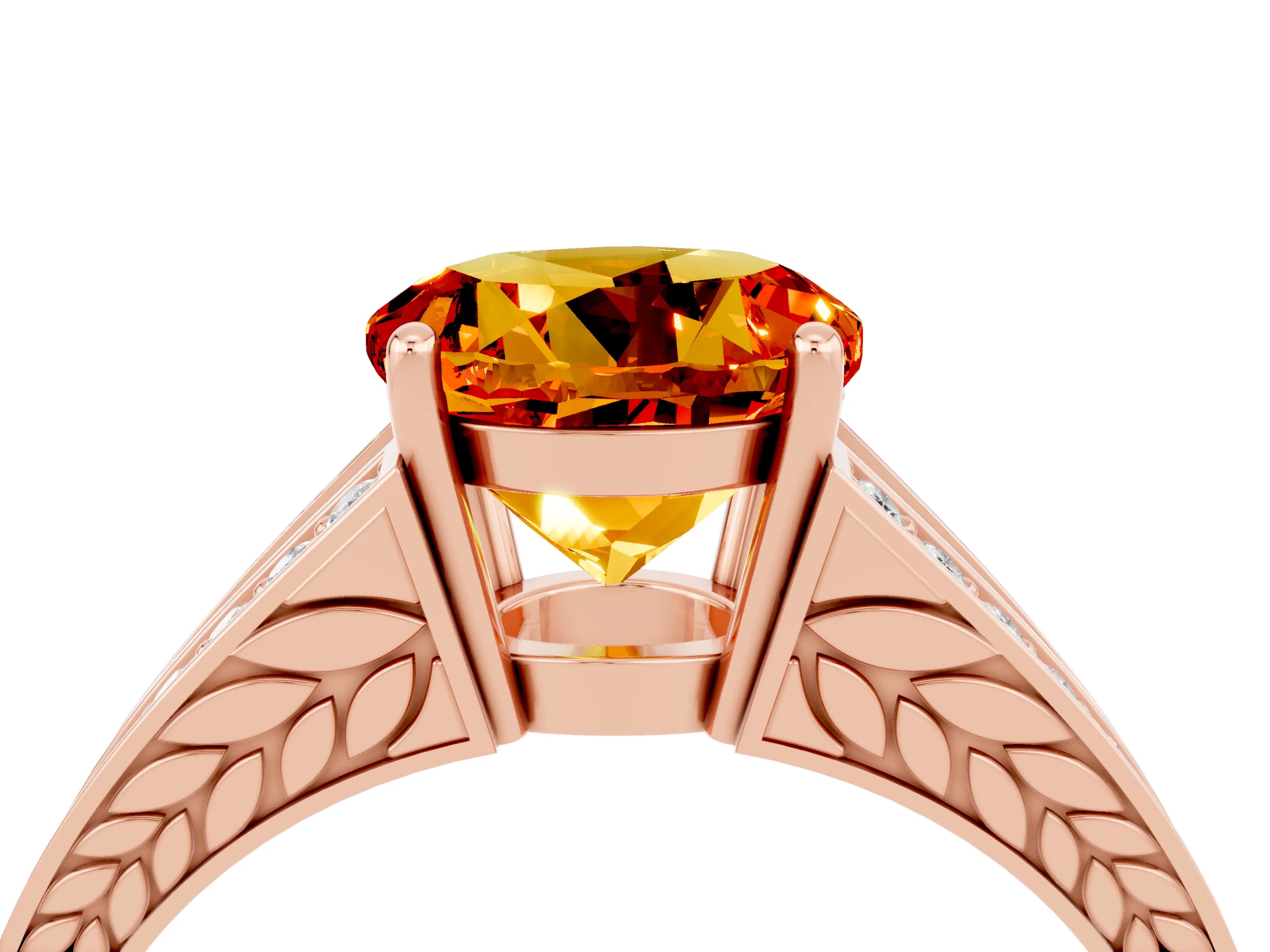 Rose gold Round Cut Citrine Split Shank Ring with Pavé Band and Four-Prong Setting_4