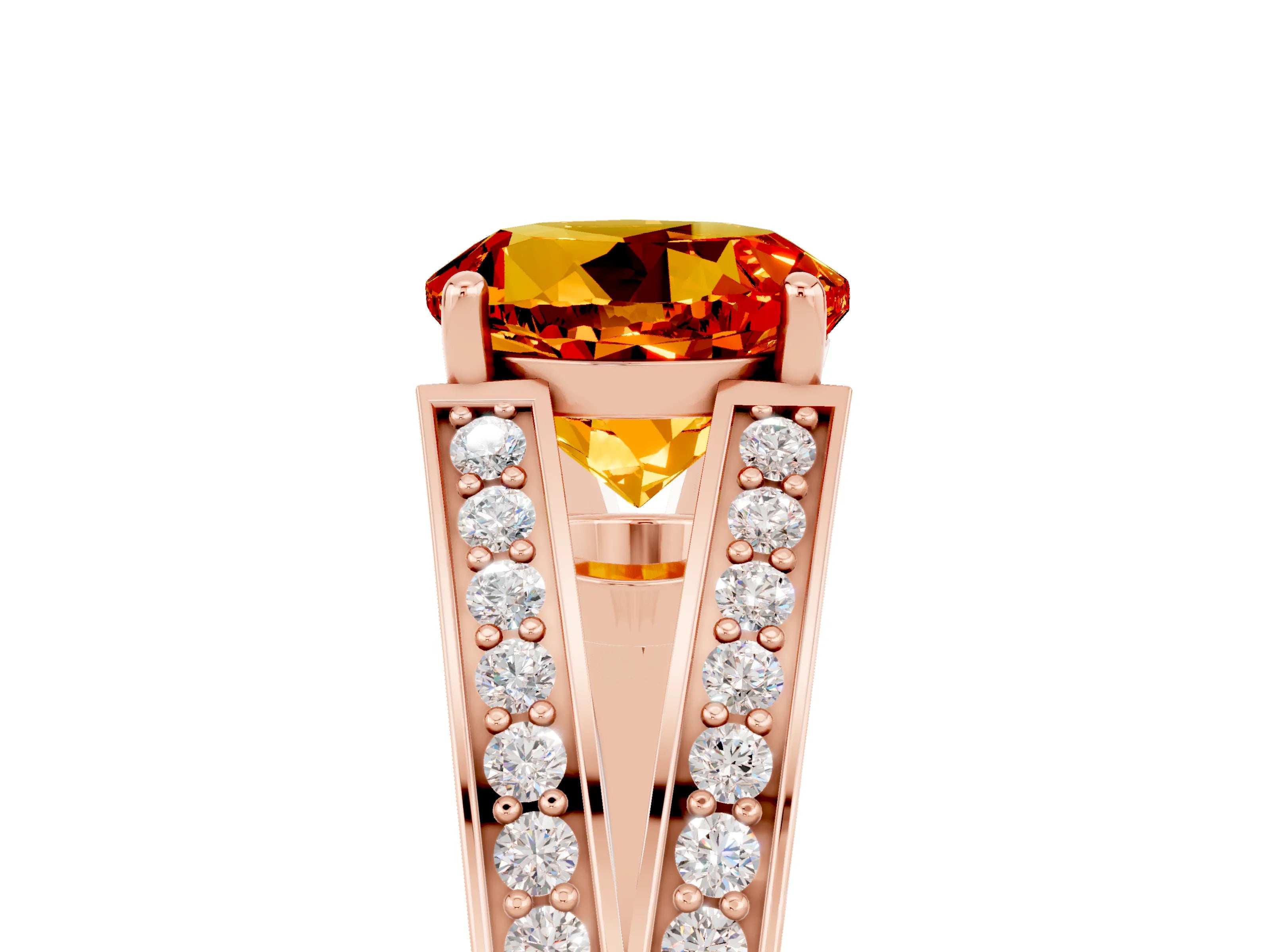 Rose gold Round Cut Citrine Split Shank Ring with Pavé Band and Four-Prong Setting_5