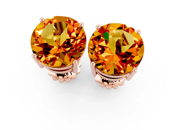 Rose gold Round Cut Citrine Stud Earrings