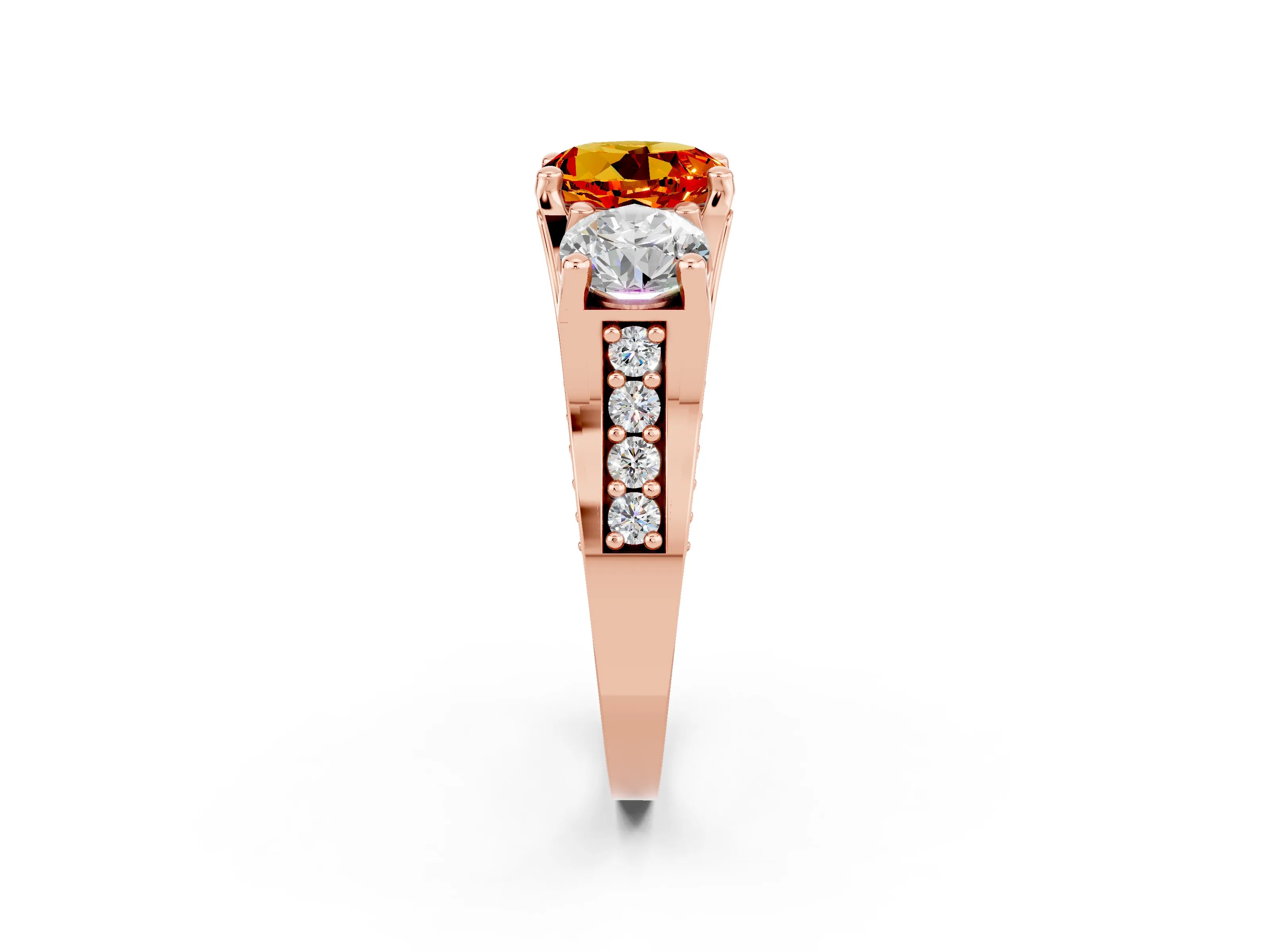Rose gold Round Cut Citrine Three-Stone Ring with Channel Set Band and Four-Prong Setting_2