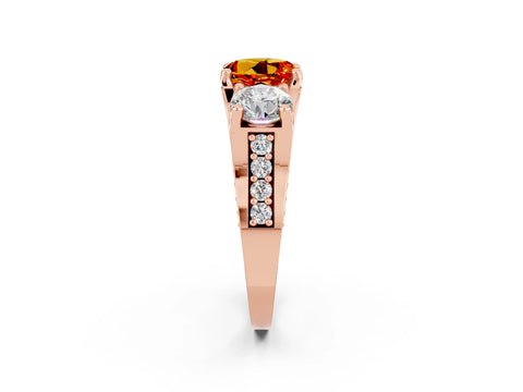 Rose gold Round Cut Citrine Three-Stone Ring with Channel Set Band and Four-Prong Setting_2