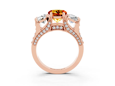 Rose gold Round Cut Citrine Three-Stone Ring with Channel Set Band and Four-Prong Setting_3