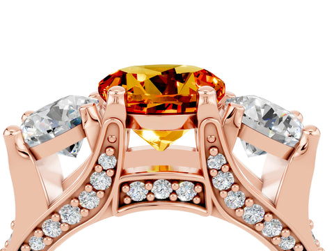 Rose gold Round Cut Citrine Three-Stone Ring with Channel Set Band and Four-Prong Setting_4