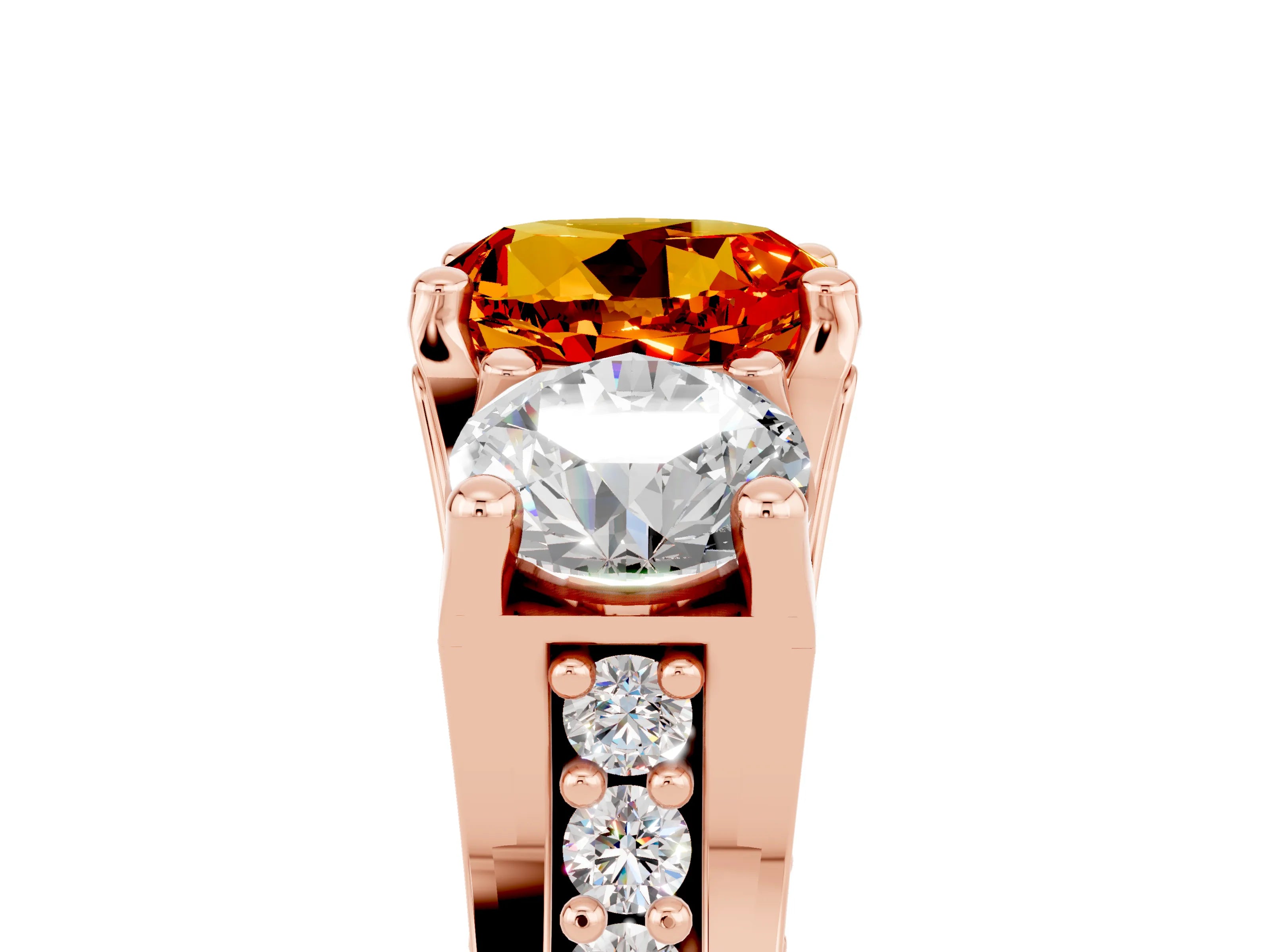 Rose gold Round Cut Citrine Three-Stone Ring with Channel Set Band and Four-Prong Setting_5