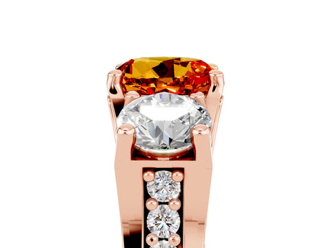 Rose gold Round Cut Citrine Three-Stone Ring with Channel Set Band and Four-Prong Setting_5