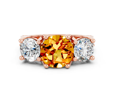 Rose gold Round Cut Citrine Three-Stone Ring with Channel Set Band and Four-Prong Setting