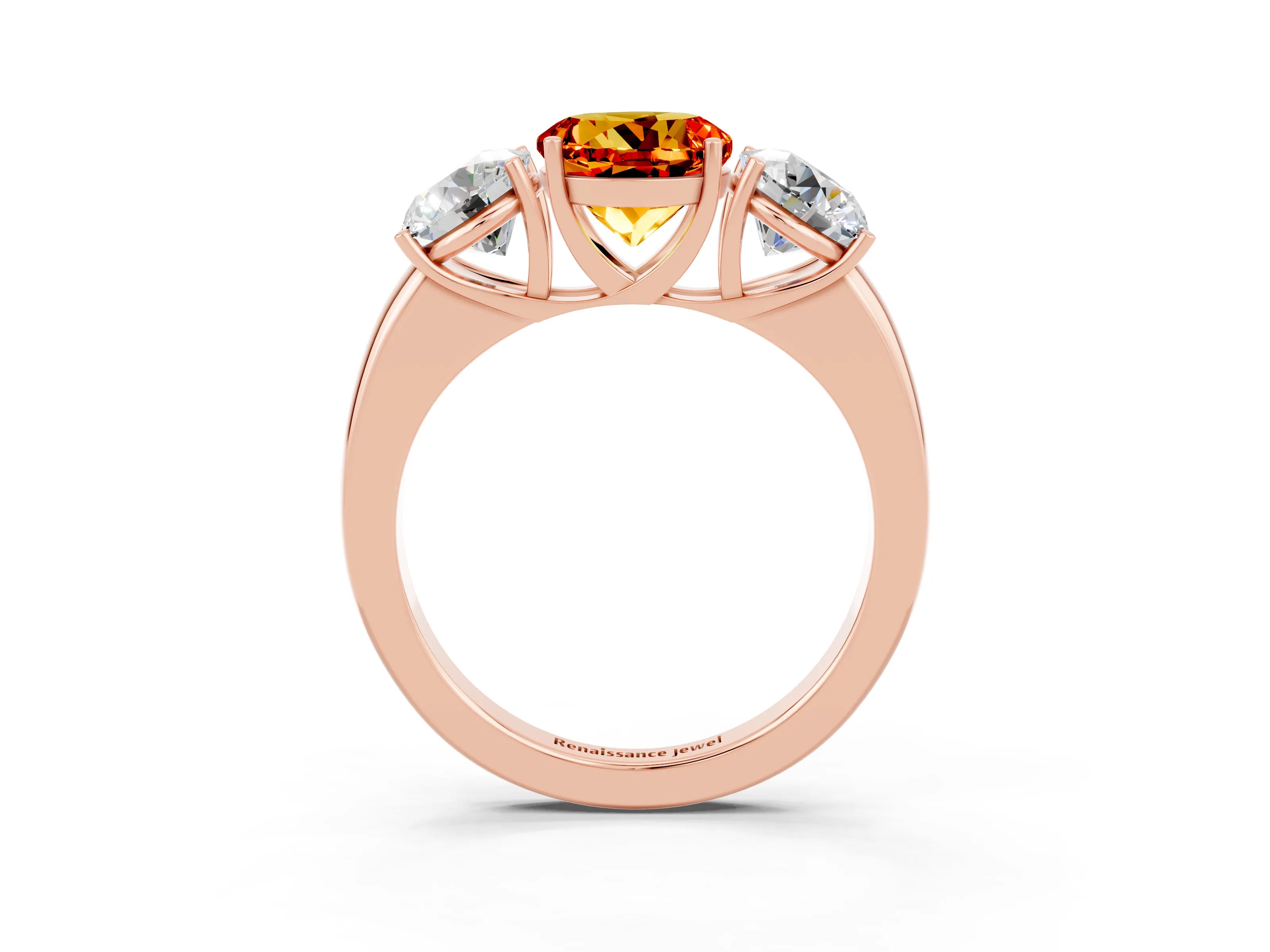 Rose gold Round Cut Citrine Three-Stone Ring with Four-Prong Setting and Classic Band_3