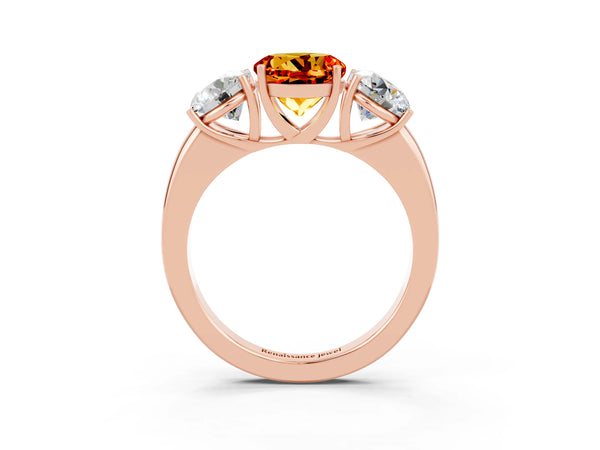 Rose gold Round Cut Citrine Three-Stone Ring with Four-Prong Setting and Classic Band