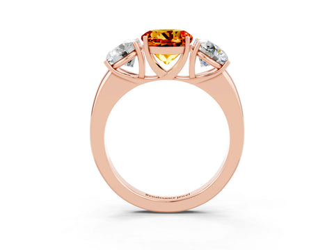 Rose gold Round Cut Citrine Three-Stone Ring with Four-Prong Setting and Classic Band_3
