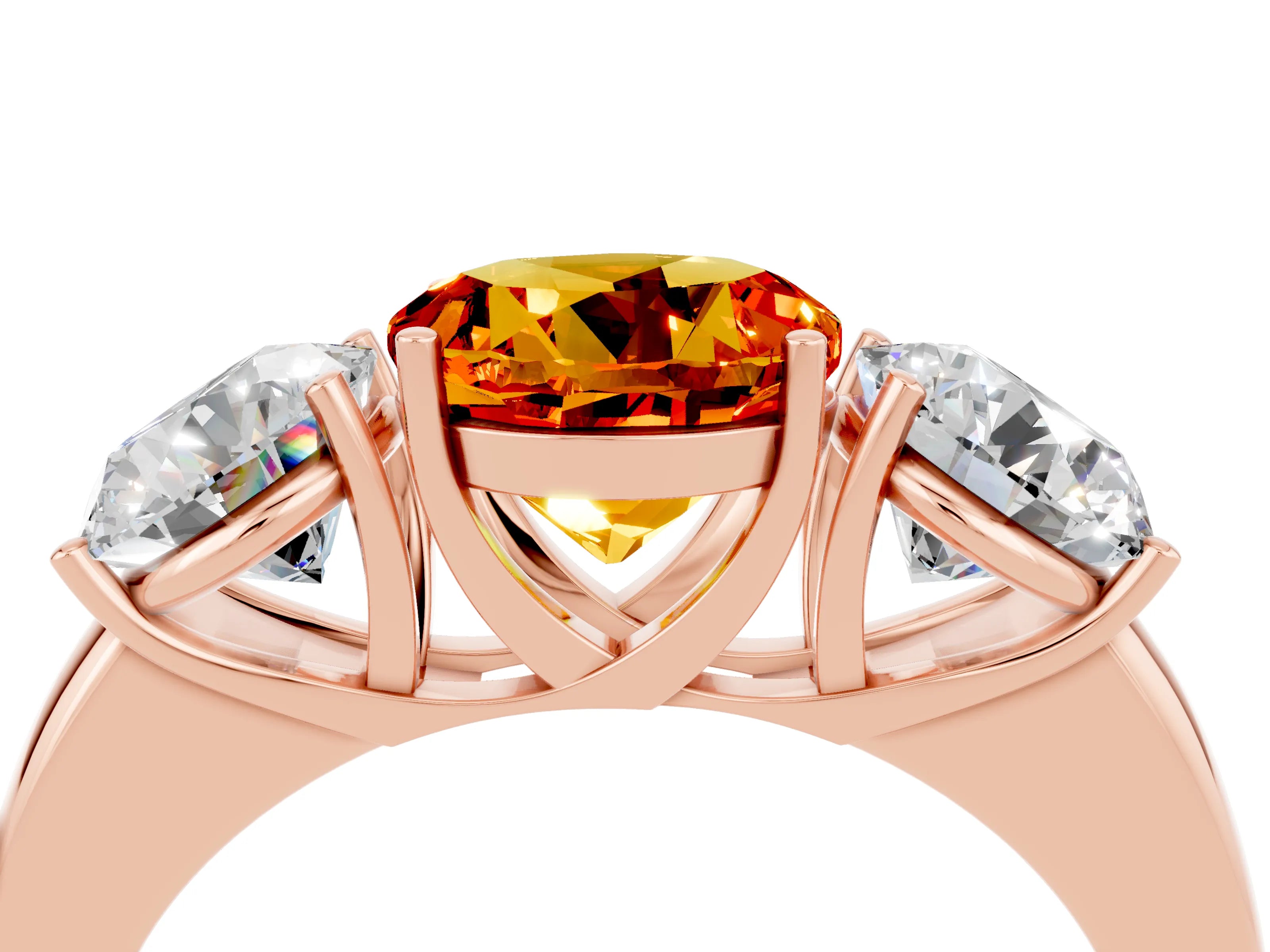 Rose gold Round Cut Citrine Three-Stone Ring with Four-Prong Setting and Classic Band_4