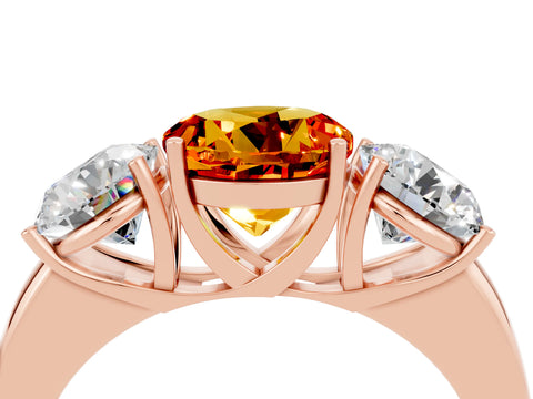 Rose gold Round Cut Citrine Three-Stone Ring with Four-Prong Setting and Classic Band_4