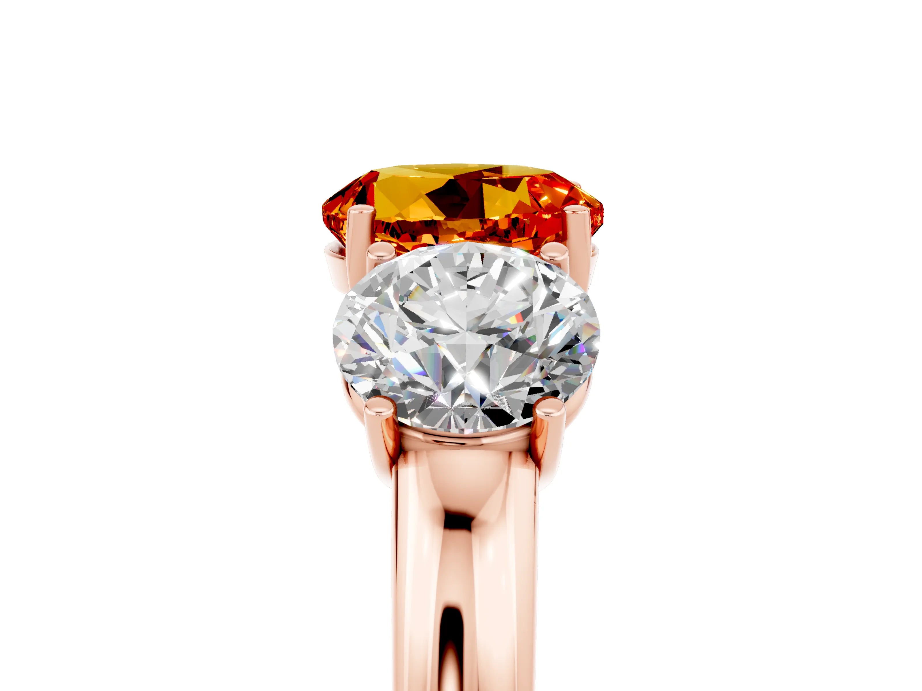 Rose gold Round Cut Citrine Three-Stone Ring with Four-Prong Setting and Classic Band_5