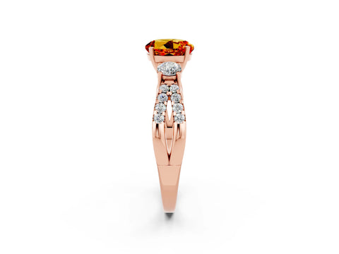 Rose gold Round Cut Citrine Three-Stone Ring with Pavé Split Shank and Four-Prong Setting_2