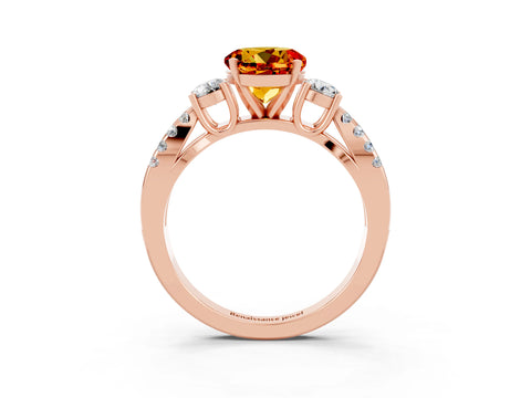 Rose gold Round Cut Citrine Three-Stone Ring with Pavé Split Shank and Four-Prong Setting_3