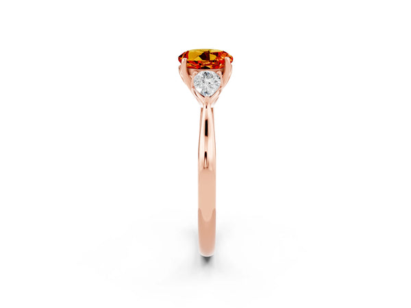 Rose gold Round Cut Citrine Three-Stone Ring with Pear  Side Stones and Prong Setting