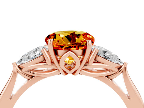 Rose gold Round Cut Citrine Three-Stone Ring with Pear Side Stones and Four-Prong Setting_16