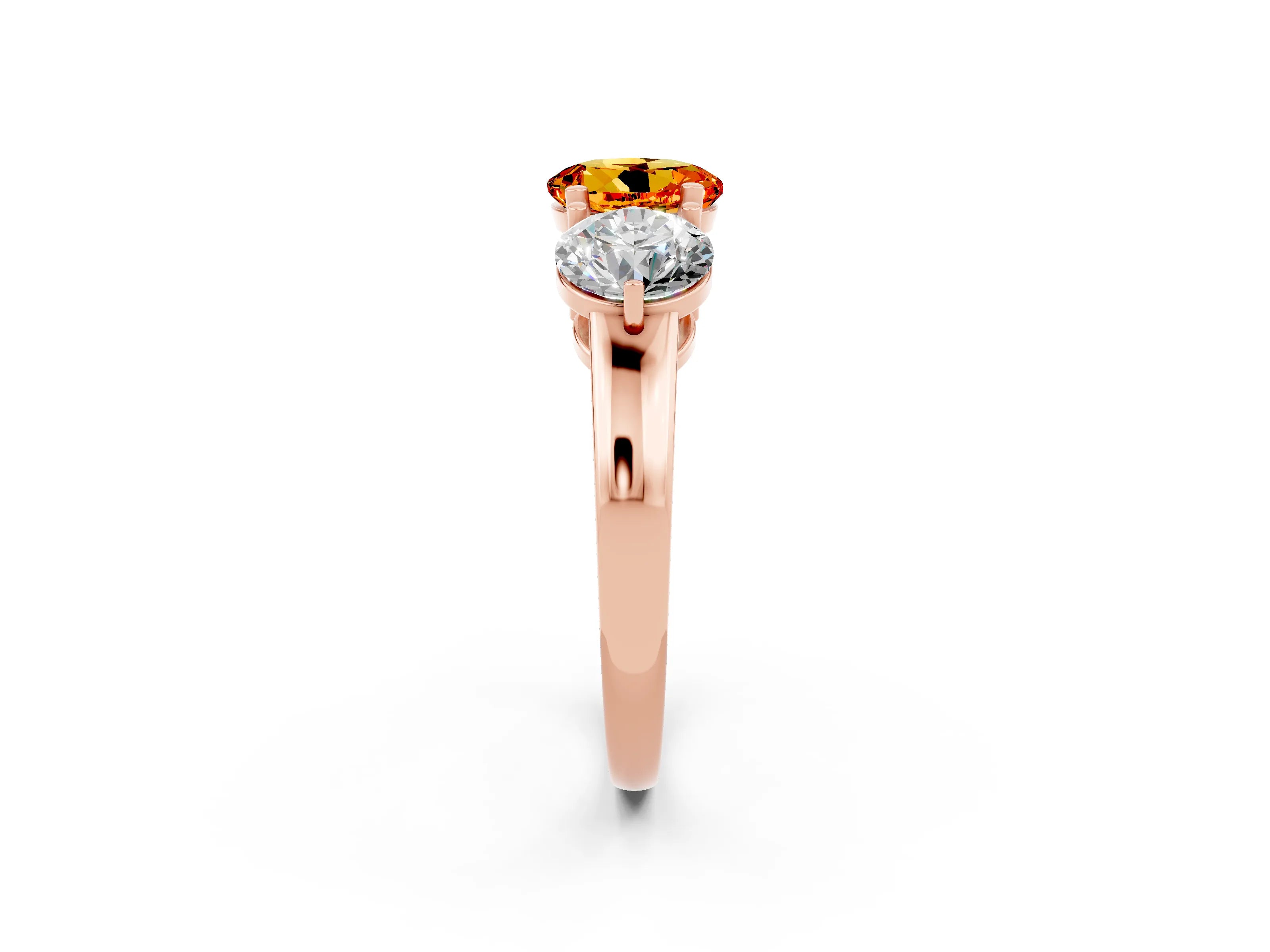 Rose gold Round Cut Citrine Three-Stone Ring with Prong Setting and Classic Band_2