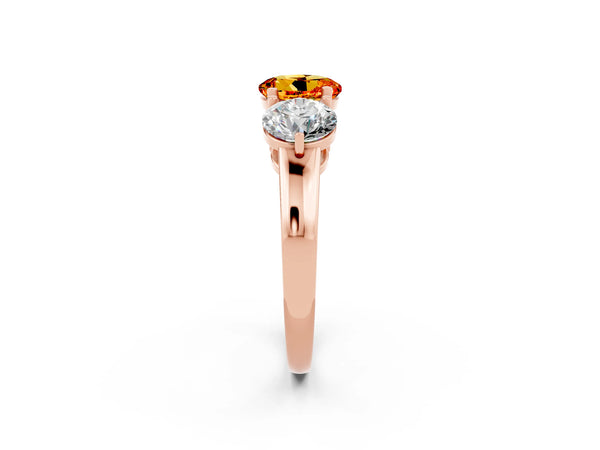 Rose gold Round Cut Citrine Three-Stone Ring with Prong Setting and Classic Band