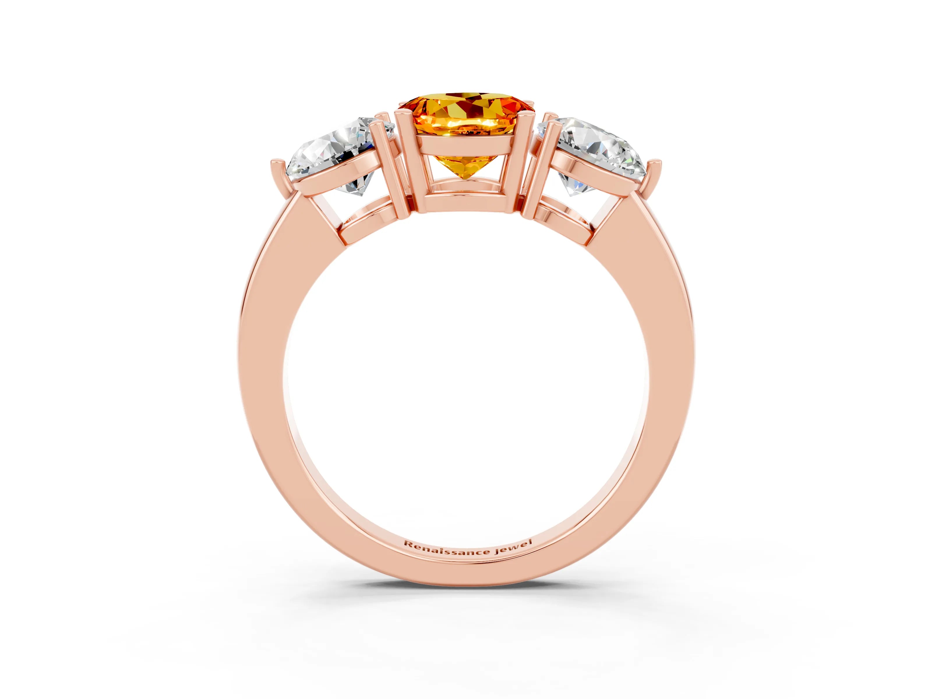 Rose gold Round Cut Citrine Three-Stone Ring with Prong Setting and Classic Band_3