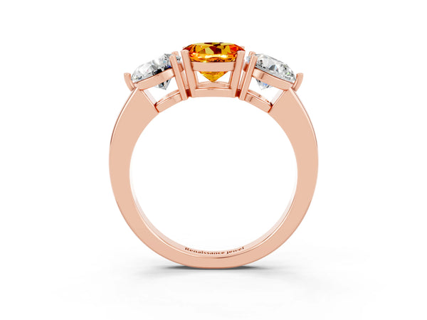 Rose gold Round Cut Citrine Three-Stone Ring with Prong Setting and Classic Band