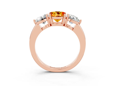 Rose gold Round Cut Citrine Three-Stone Ring with Prong Setting and Classic Band_3