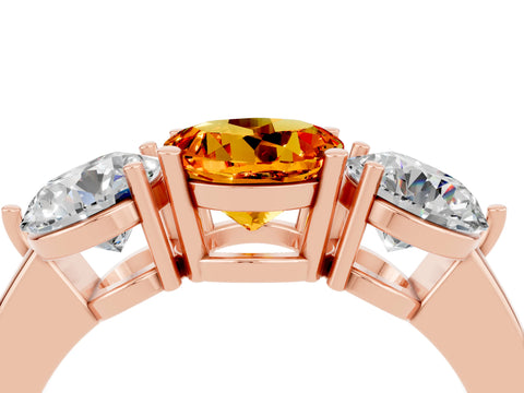 Rose gold Round Cut Citrine Three-Stone Ring with Prong Setting and Classic Band_4