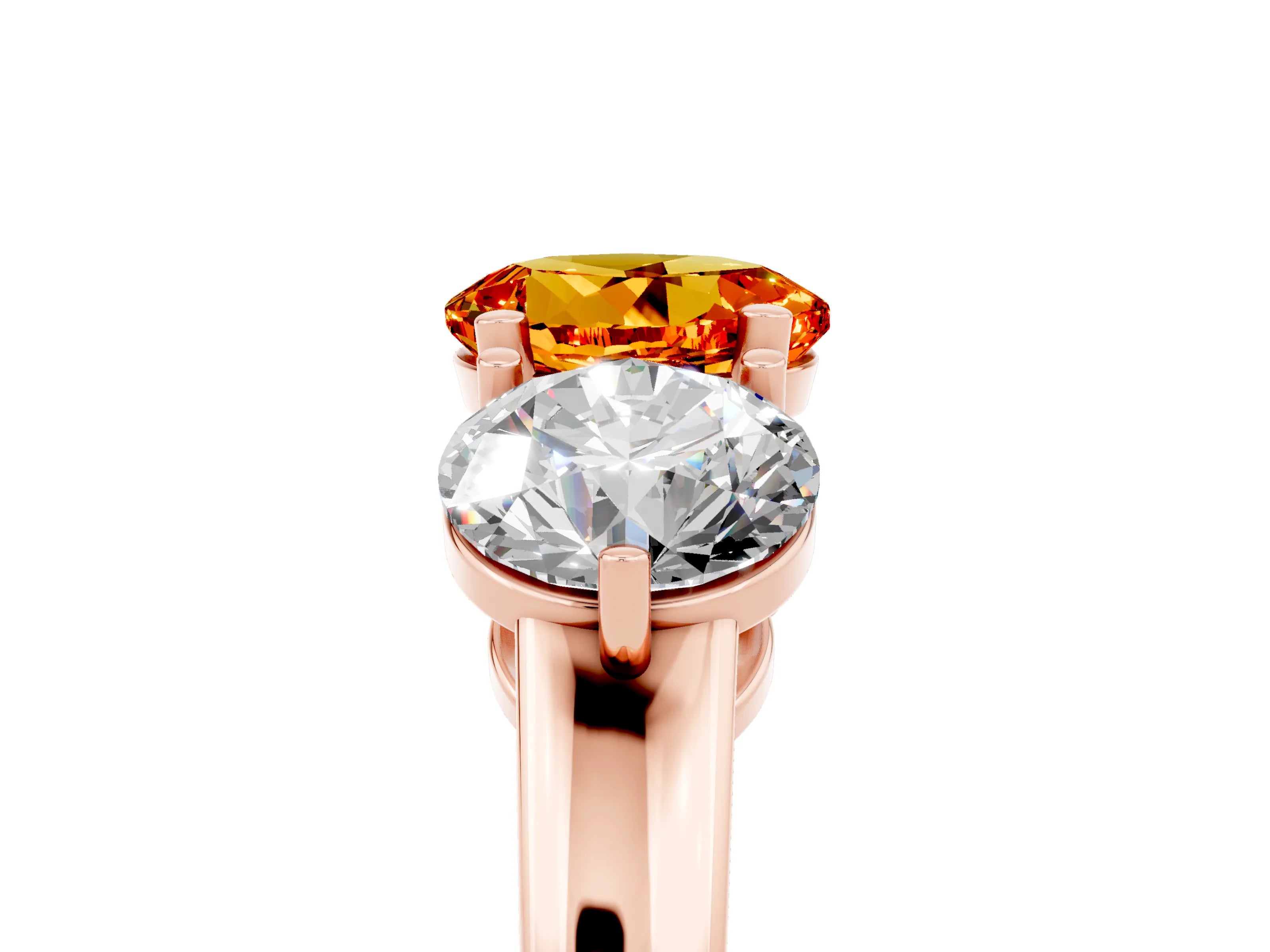 Rose gold Round Cut Citrine Three-Stone Ring with Prong Setting and Classic Band_5
