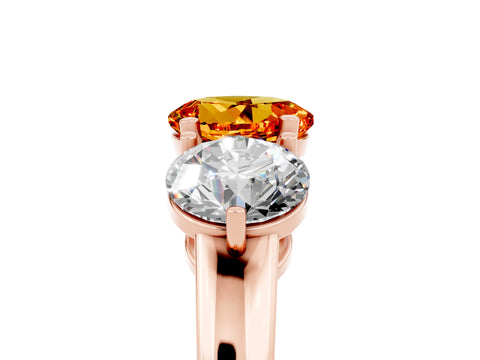 Rose gold Round Cut Citrine Three-Stone Ring with Prong Setting and Classic Band_5