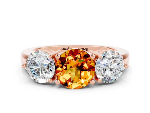 Rose gold Round Cut Citrine Three-Stone Ring with Prong Setting and Classic Band