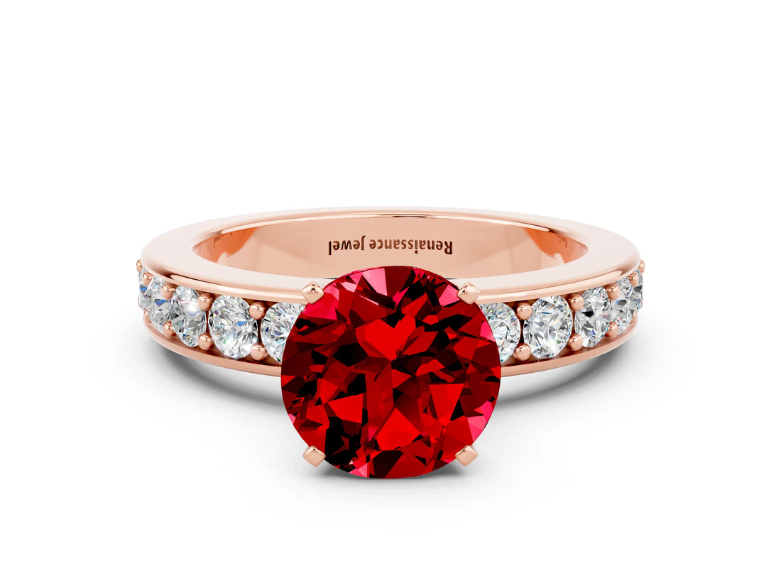 Rose gold Round Cut Cut Channel Set Diamond Engagement Ring with Four-Prong Setting