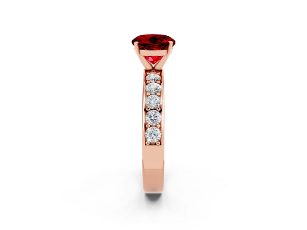 Rose gold Round Cut Ruby Engagement Ring with Channel Set Round Band and Prong Setting