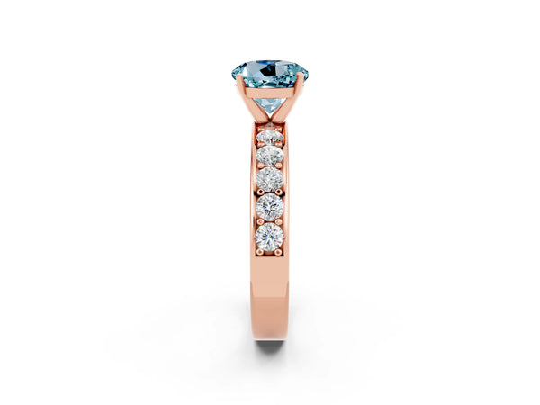 Rose gold Round Cut Aquamarine Engagement Ring with Channel Set Round Band and Prong Setting