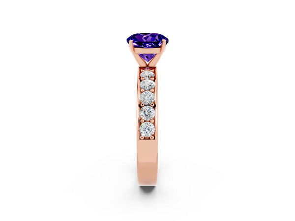 Rose gold Round Cut Tanzanite Engagement Ring with Channel Set Round Band and Prong Setting