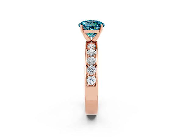 Rose gold Round Cut Blue Topaz Engagement Ring with Channel Set Round Band and Prong Setting