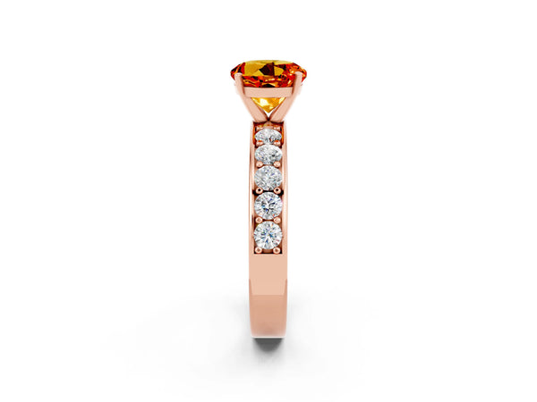 Rose gold Round Cut Citrine Engagement Ring with Channel Set Round Band and Prong Setting