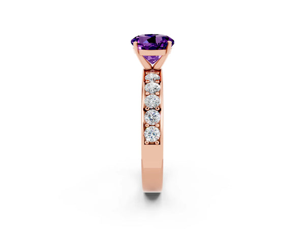 Rose gold Round Cut Amethyst Engagement Ring with Channel Set Round Band and Prong Setting