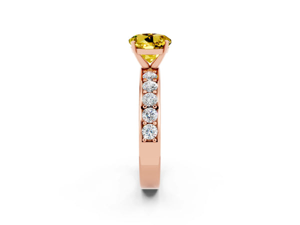 Rose gold Round Cut Yellow Sapphire Engagement Ring with Channel Set Round Band and Prong Setting