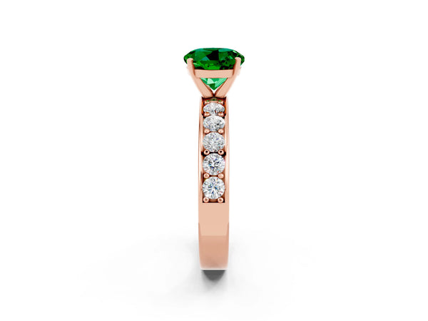 Rose gold Round Cut Emerald Engagement Ring with Channel Set Round Band and Prong Setting
