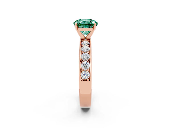 Rose gold Round Cut Green Sapphire Engagement Ring with Channel Set Round Band and Prong Setting