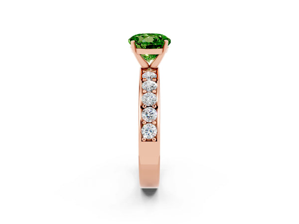 Rose gold Round Cut Peridot Engagement Ring with Channel Set Round Band and Prong Setting