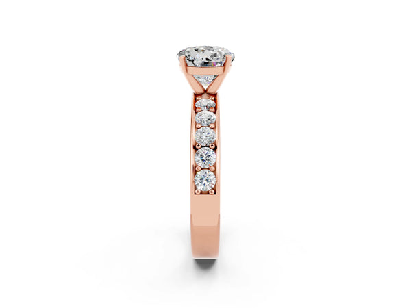 Rose gold Round Cut Moissanite Engagement Ring with Channel Set Round Band and Prong Setting