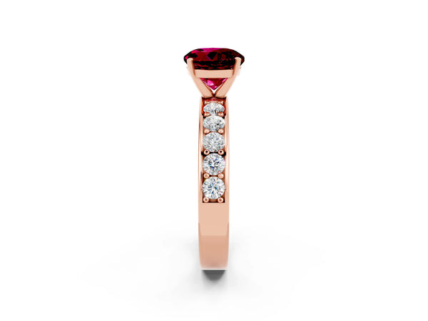 Rose gold Round Cut Garnet Engagement Ring with Channel Set Round Band and Prong Setting