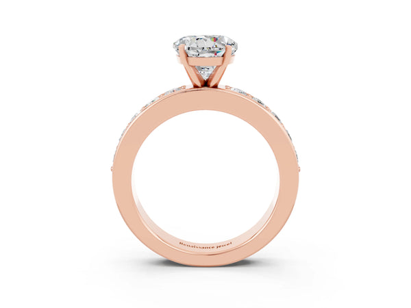 Rose gold Round Cut Moissanite Engagement Ring with Channel Set Round Band and Prong Setting