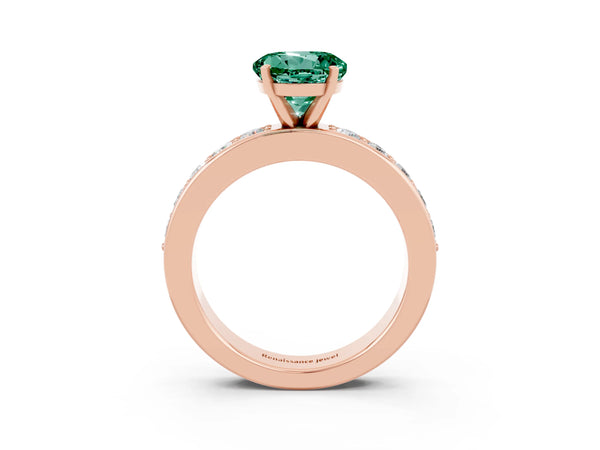 Rose gold Round Cut Green Sapphire Engagement Ring with Channel Set Round Band and Prong Setting