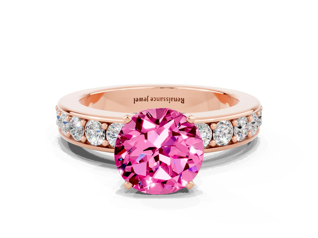 Rose gold Round Cut Cut Channel Set Diamond Engagement Ring with Four-Prong Setting