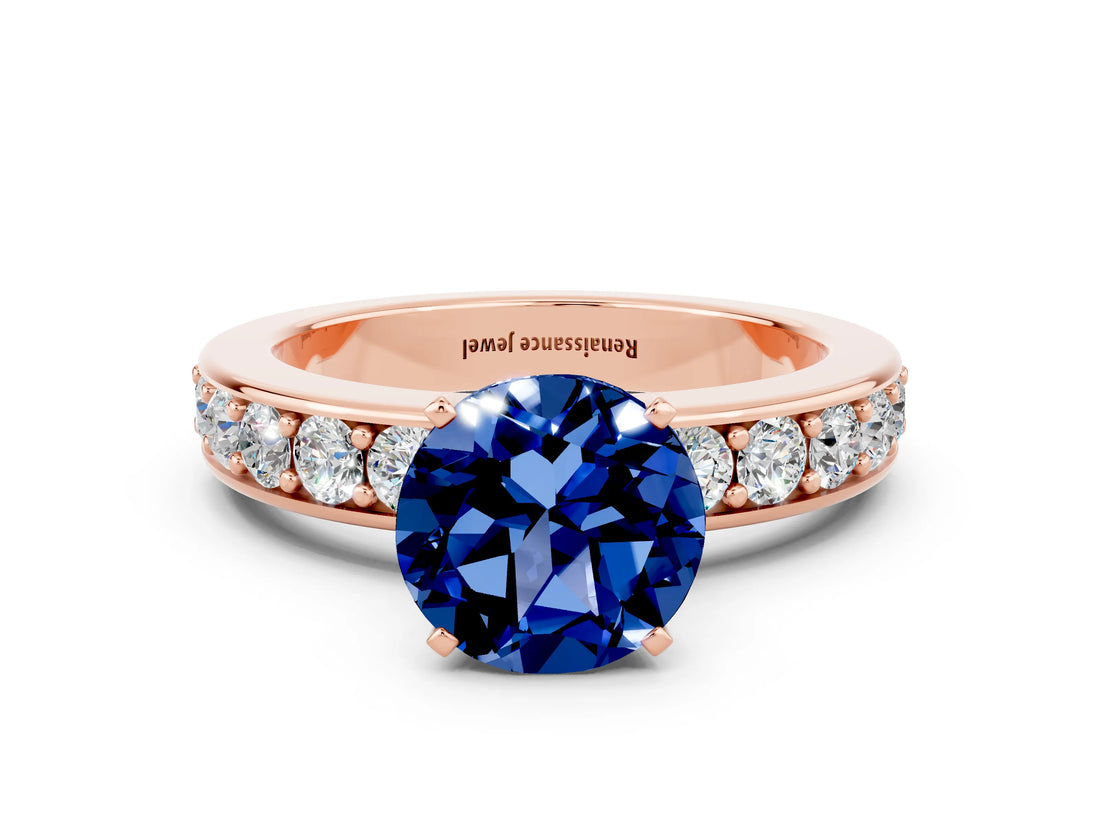 Rose gold Round Cut Cut Channel Set Diamond Engagement Ring with Four-Prong Setting