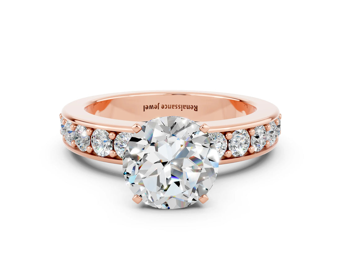 Rose gold Round Cut Cut Channel Set Diamond Engagement Ring with Four-Prong Setting
