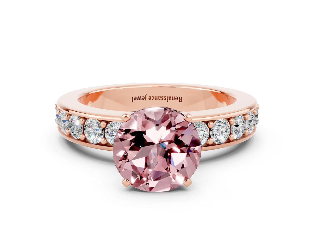 Rose gold Round Cut Cut Channel Set Diamond Engagement Ring with Four-Prong Setting