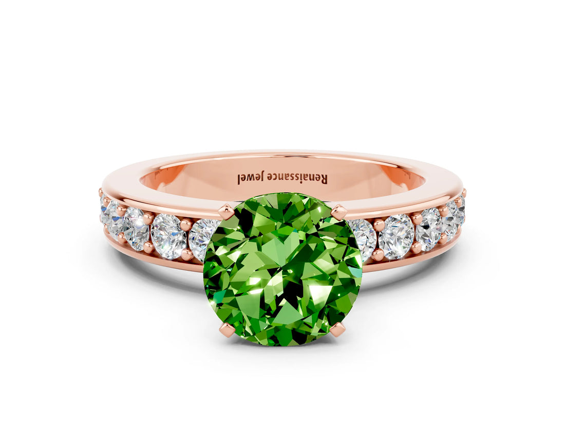 Rose gold Round Cut Cut Channel Set Diamond Engagement Ring with Four-Prong Setting